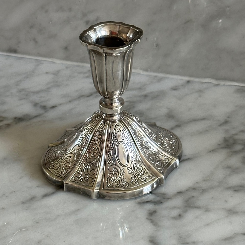 Vintage Towle Repousse Silver Plate Scalloped Candlestick Holder Ornate Retro